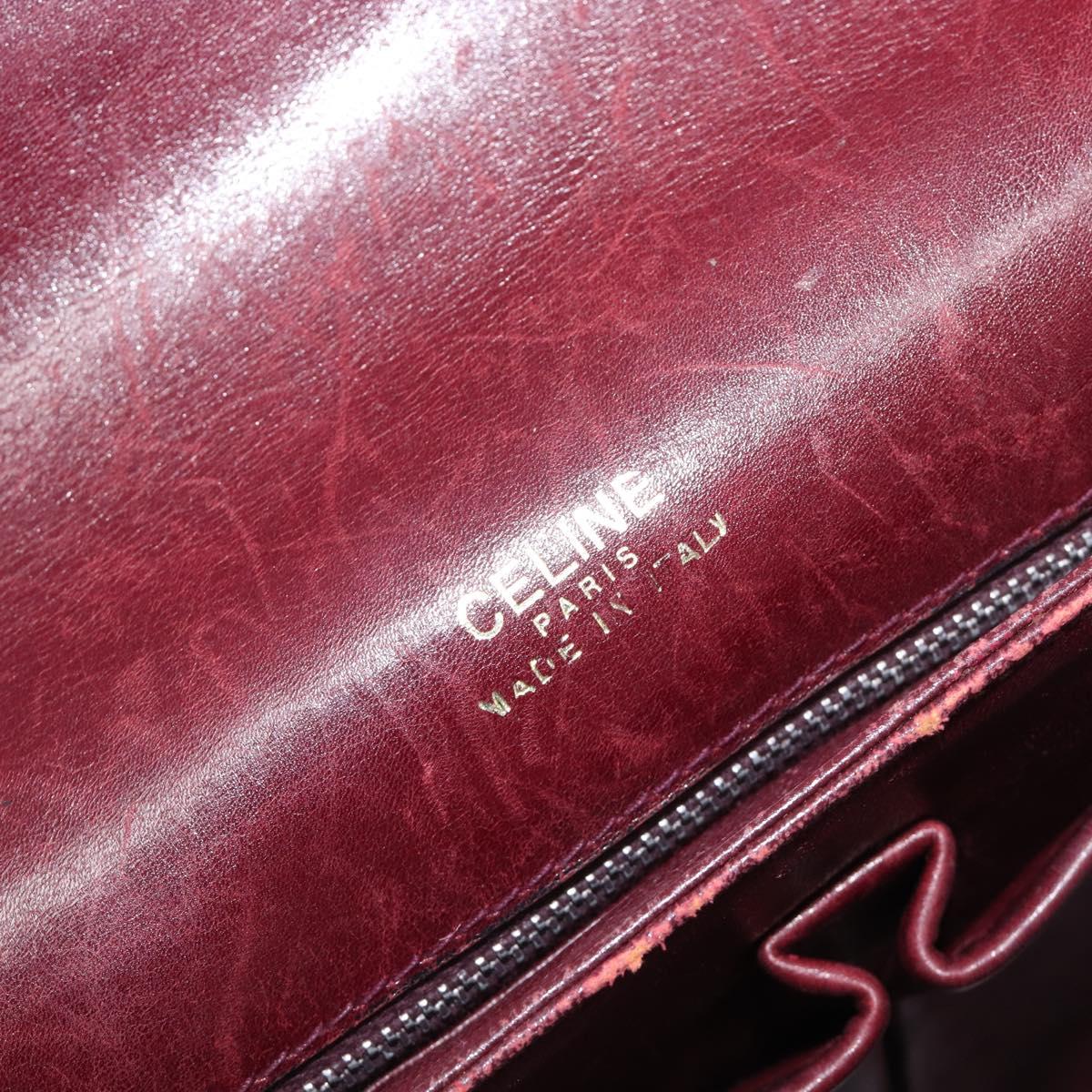 CELINE Shoulder Bag Leather Bordeaux Gold Auth ep15984