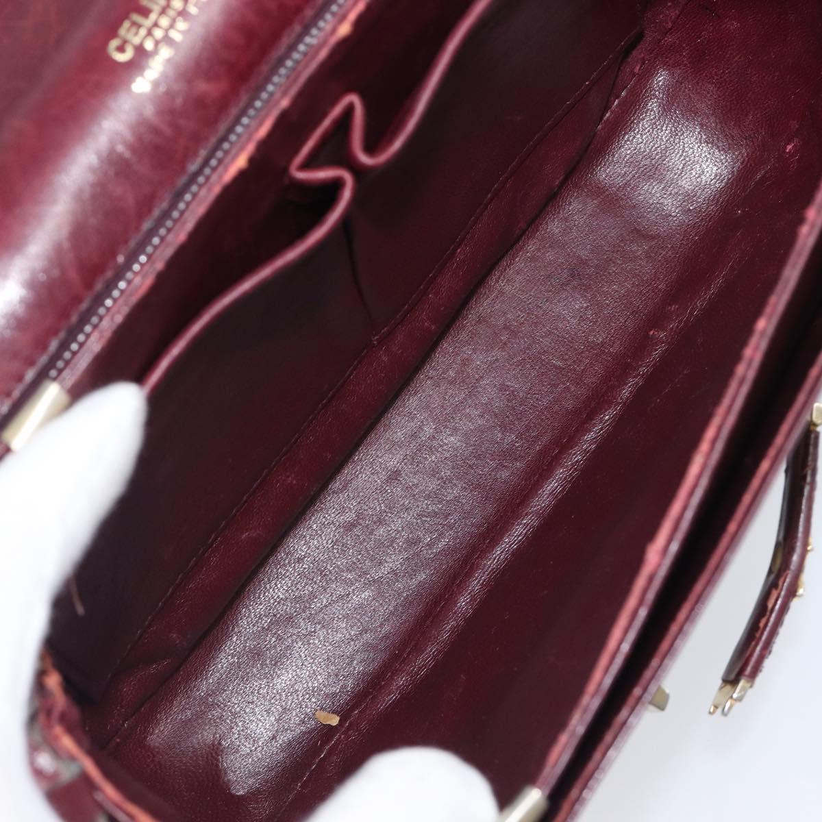 CELINE Shoulder Bag Leather Bordeaux Gold Auth ep15984