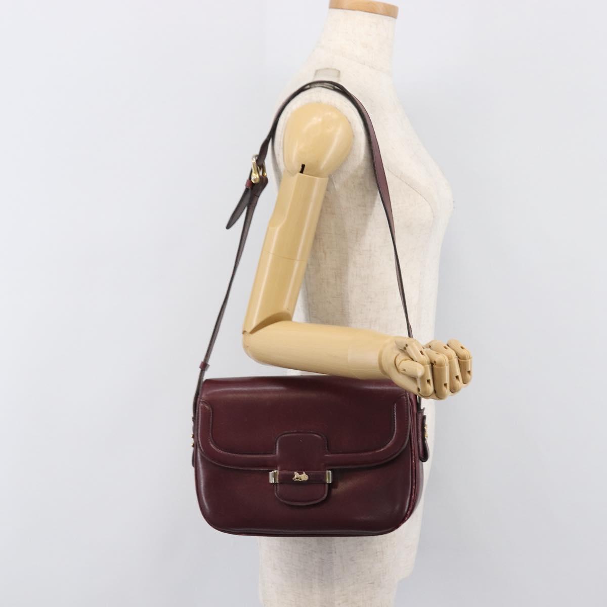 CELINE Shoulder Bag Leather Bordeaux Gold Auth ep15984