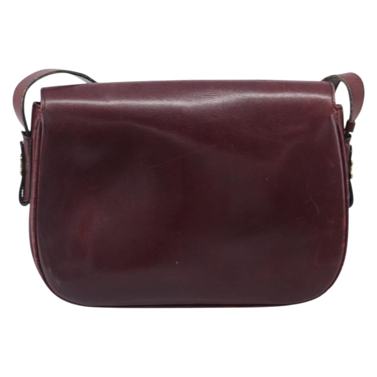 CELINE Shoulder Bag Leather Bordeaux Gold Auth ep15984