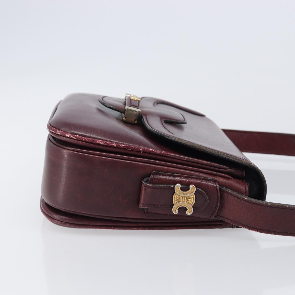 CELINE Shoulder Bag Leather Bordeaux Gold Auth ep15984