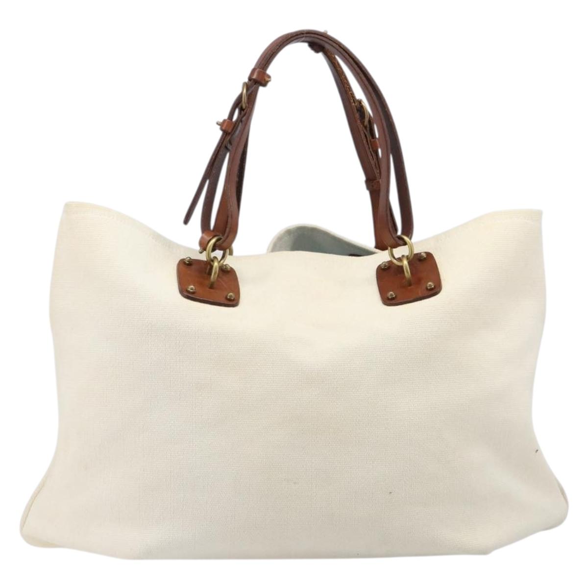 BOTTEGA VENETA Tote Bag Canvas Beige Gold Auth ep15985