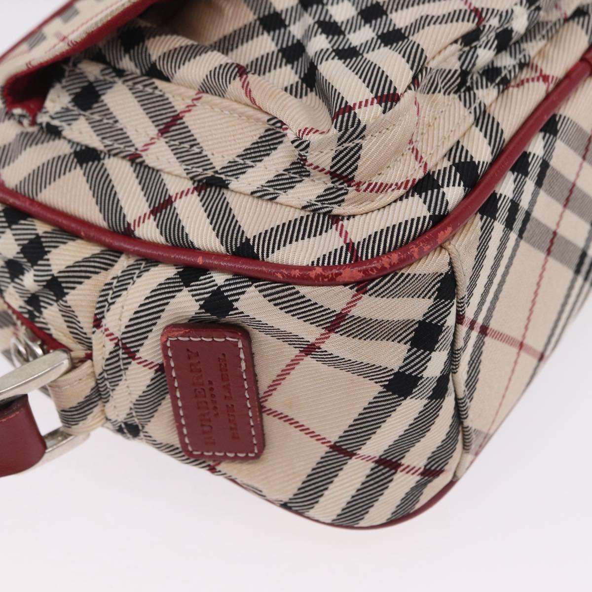 BURBERRY Nova Check Blue Label Shoulder Bag Canvas Beige Silver Auth ep15989