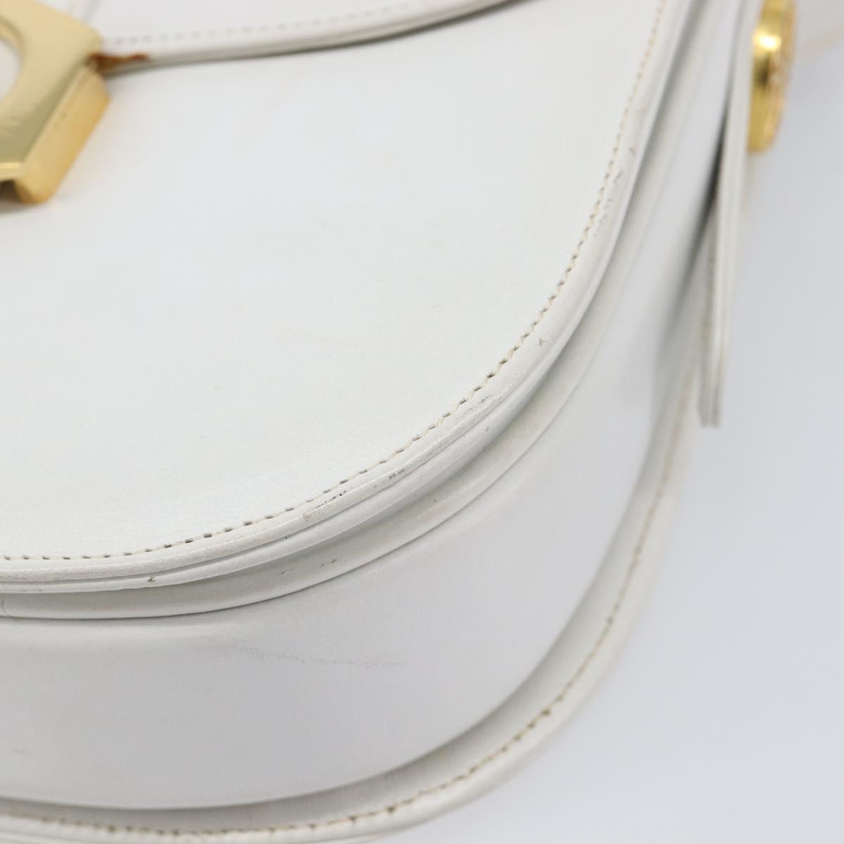 CELINE Shoulder Bag Leather White Gold Auth ep15998