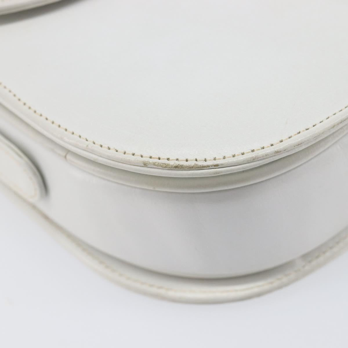 CELINE Shoulder Bag Leather White Gold Auth ep15998