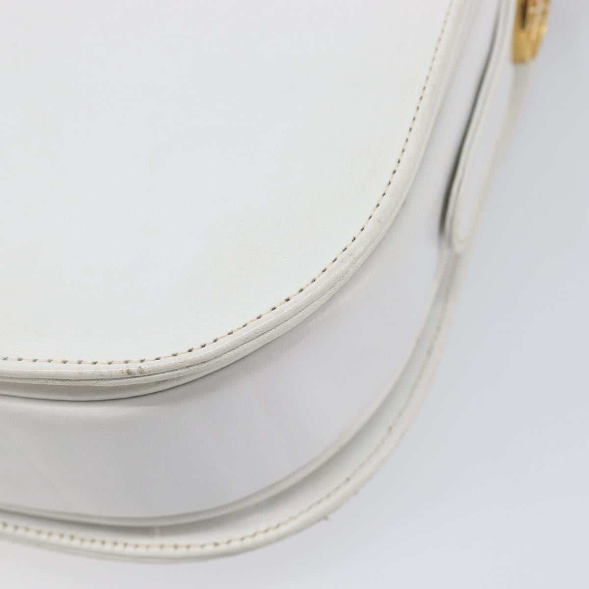 CELINE Shoulder Bag Leather White Gold Auth ep15998