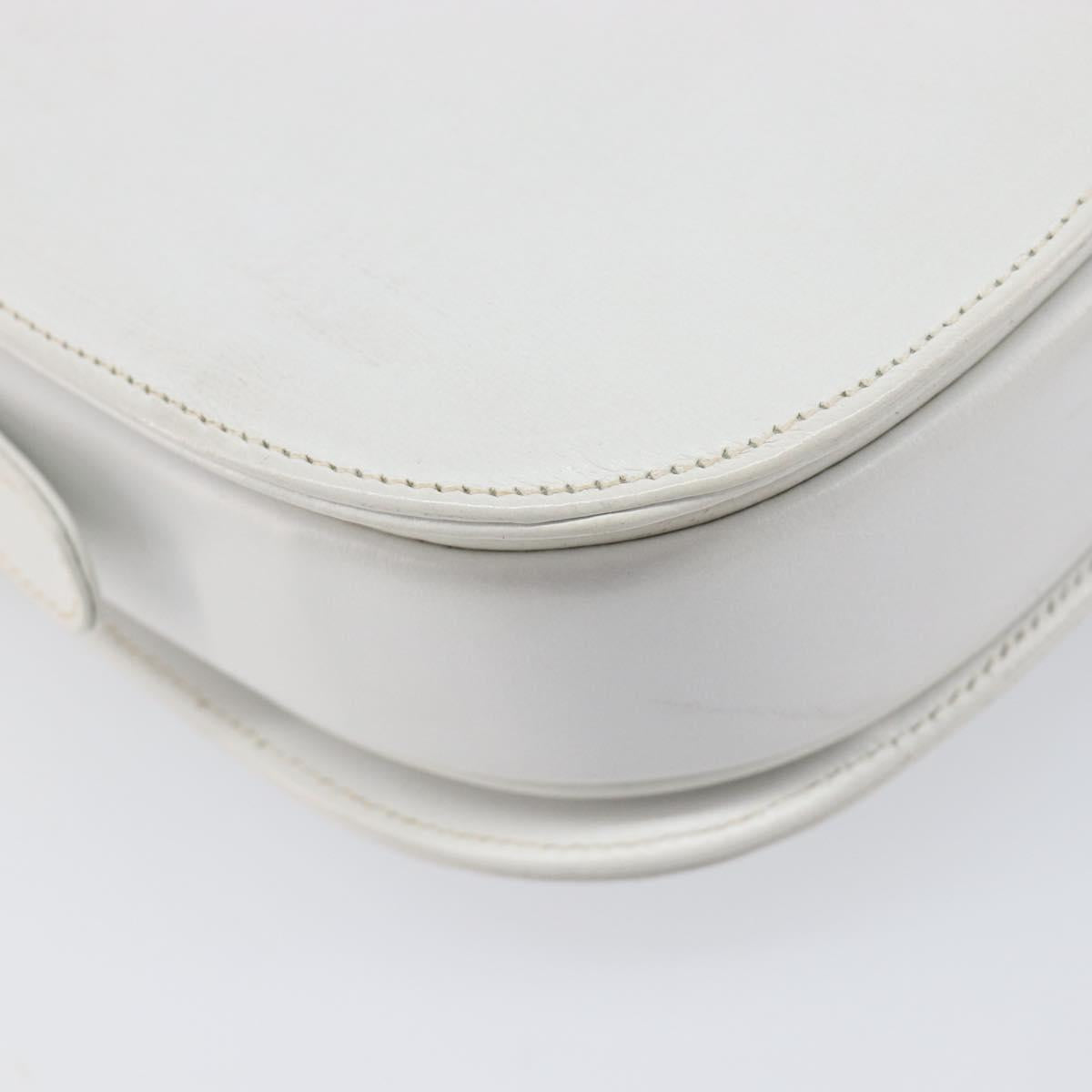 CELINE Shoulder Bag Leather White Gold Auth ep15998