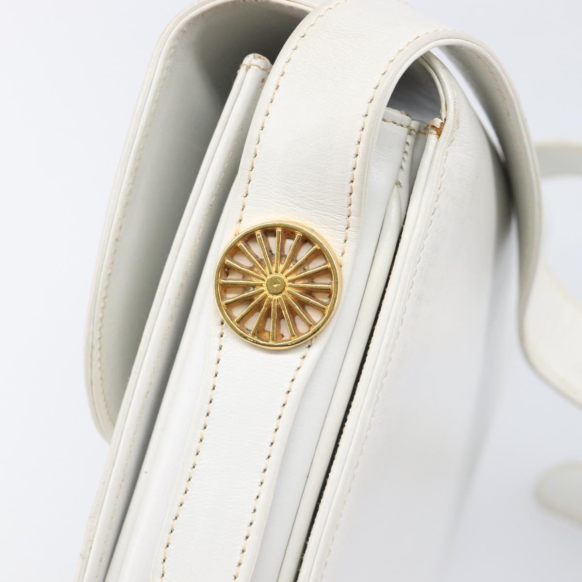 CELINE Shoulder Bag Leather White Gold Auth ep15998