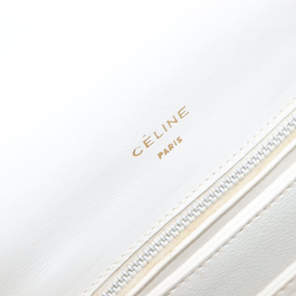 CELINE Shoulder Bag Leather White Gold Auth ep15998