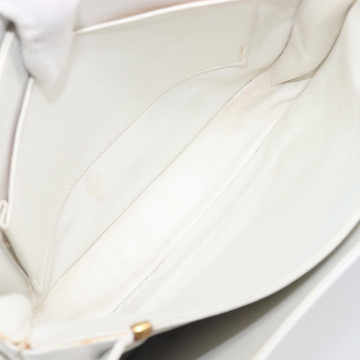 CELINE Shoulder Bag Leather White Gold Auth ep15998