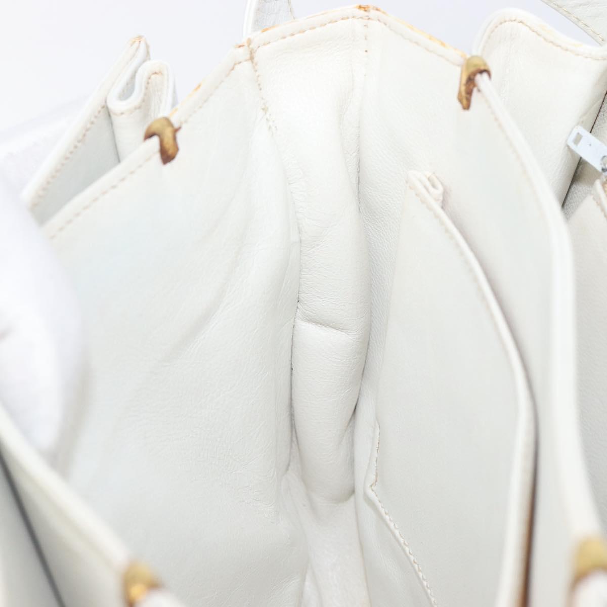 CELINE Shoulder Bag Leather White Gold Auth ep15998