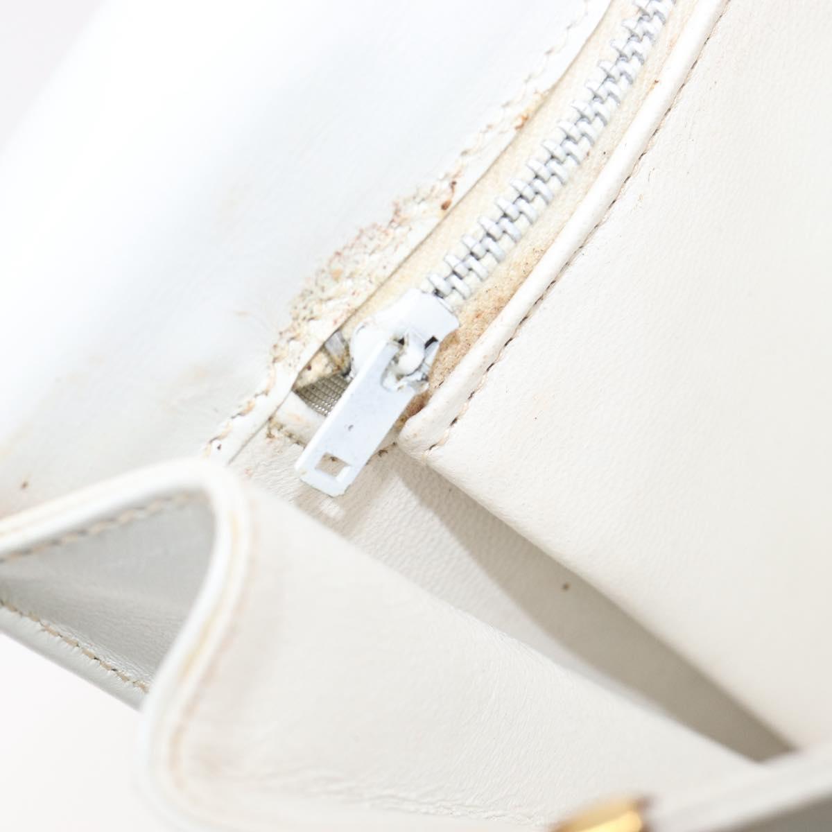 CELINE Shoulder Bag Leather White Gold Auth ep15998