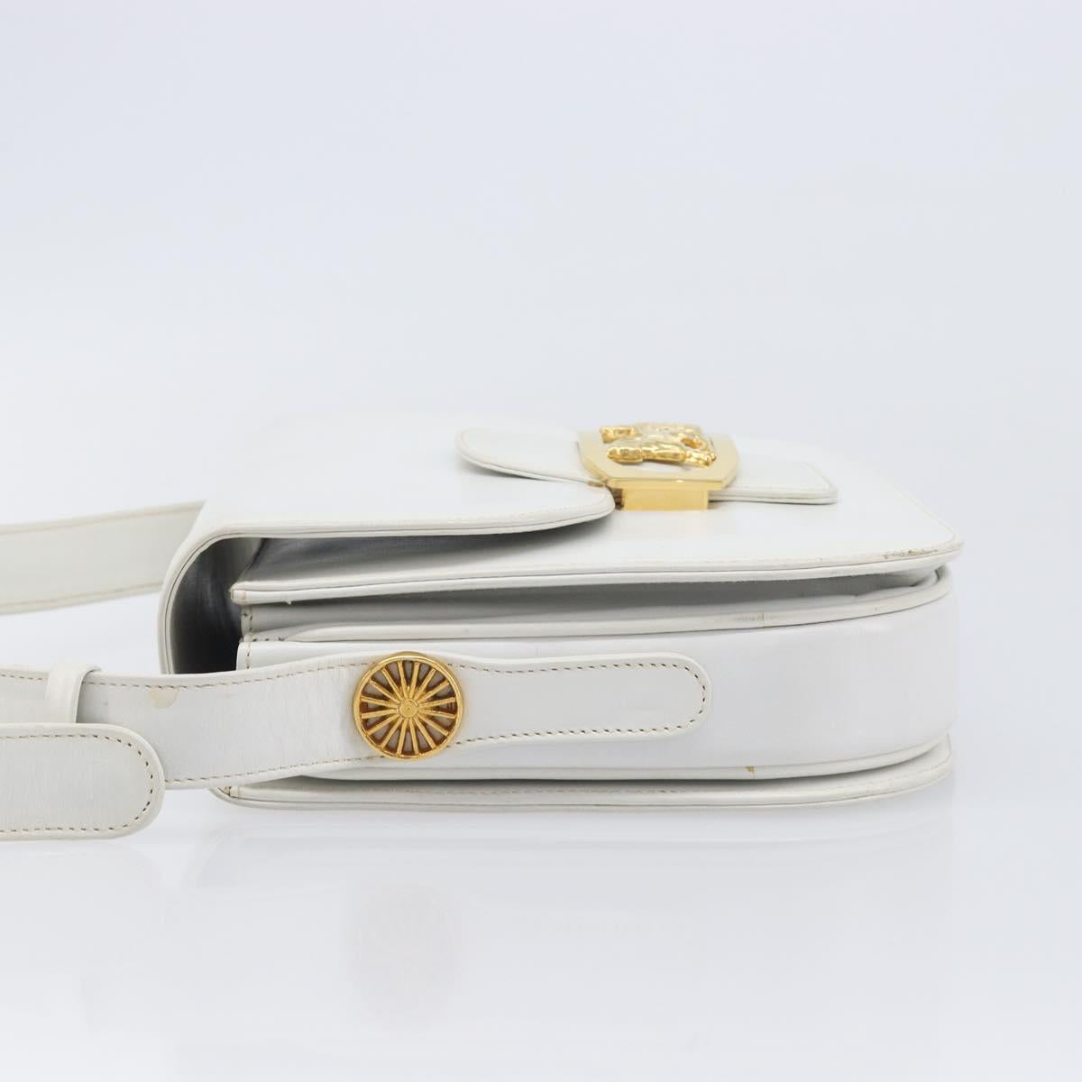 CELINE Shoulder Bag Leather White Gold Auth ep15998