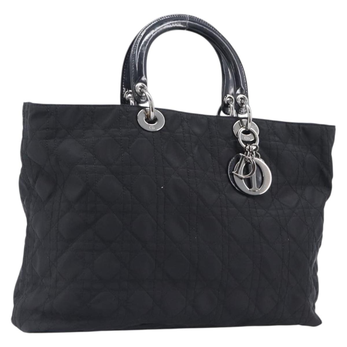 Christian Dior Canage Hand Bag Nylon Black Silver Auth ep15999