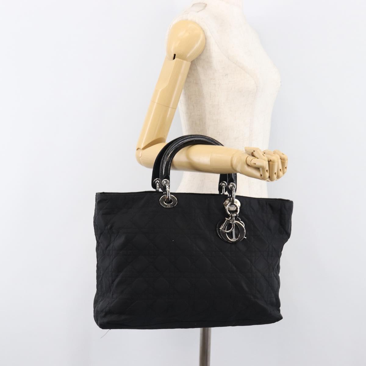 Christian Dior Canage Hand Bag Nylon Black Silver Auth ep15999
