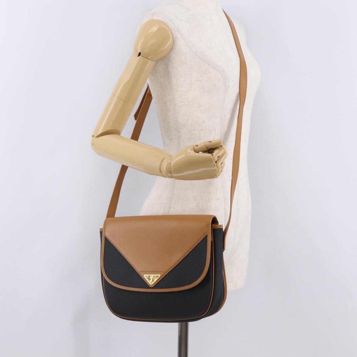 SAINT LAURENT Shoulder Bag PVC Canvas Black Gold Auth ep16000A