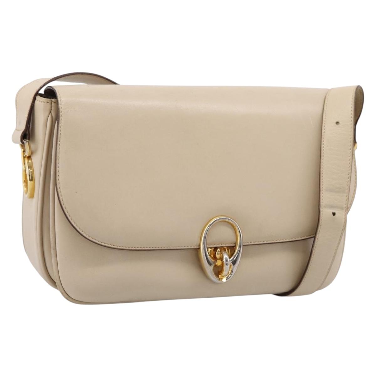 CELINE Shoulder Bag Leather Ivory Gold Auth ep16002