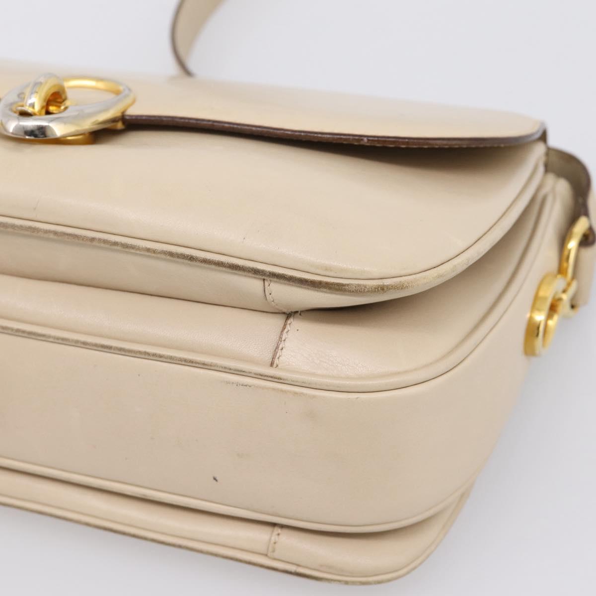 CELINE Shoulder Bag Leather Ivory Gold Auth ep16002
