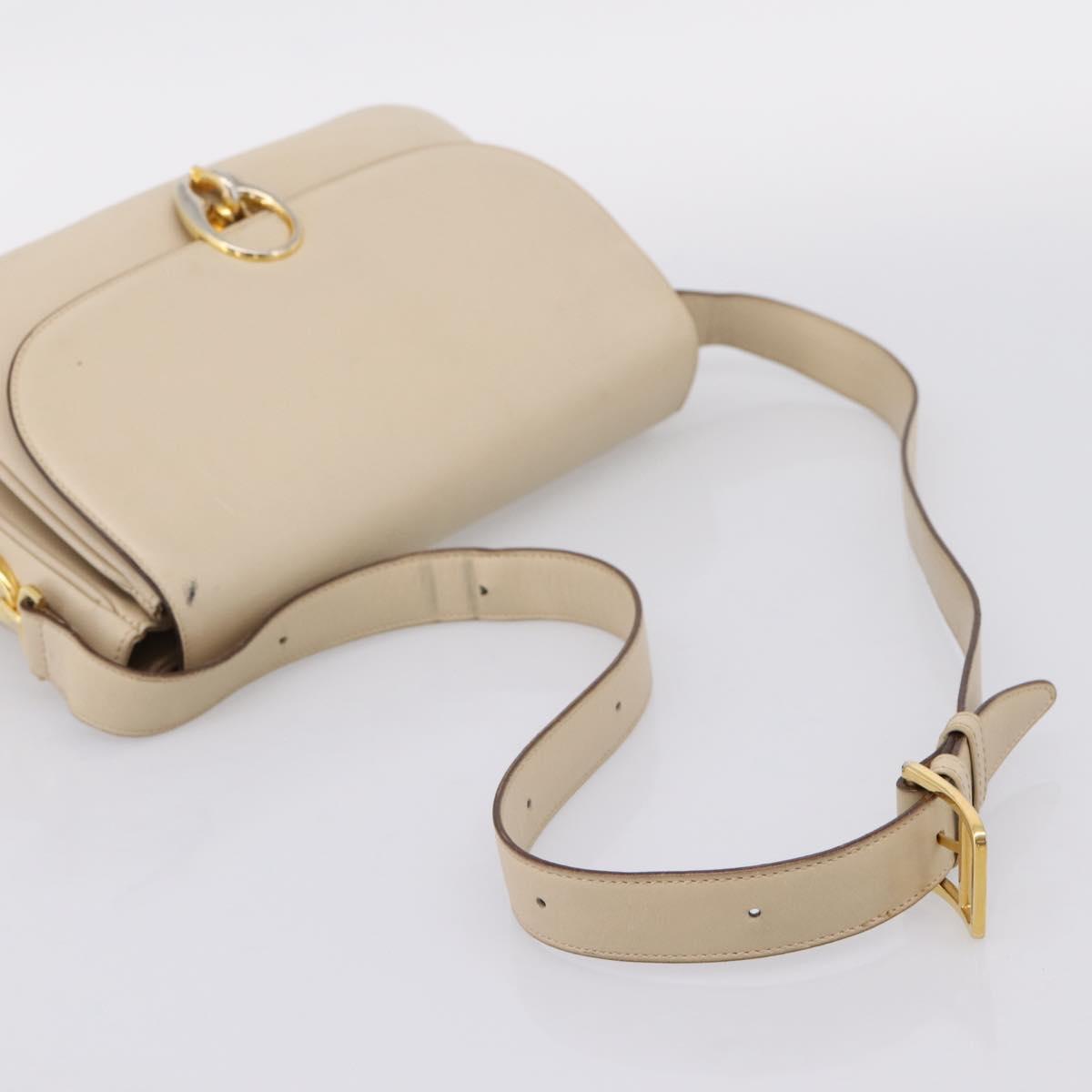 CELINE Shoulder Bag Leather Ivory Gold Auth ep16002