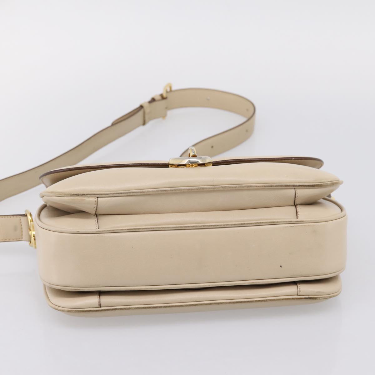 CELINE Shoulder Bag Leather Ivory Gold Auth ep16002