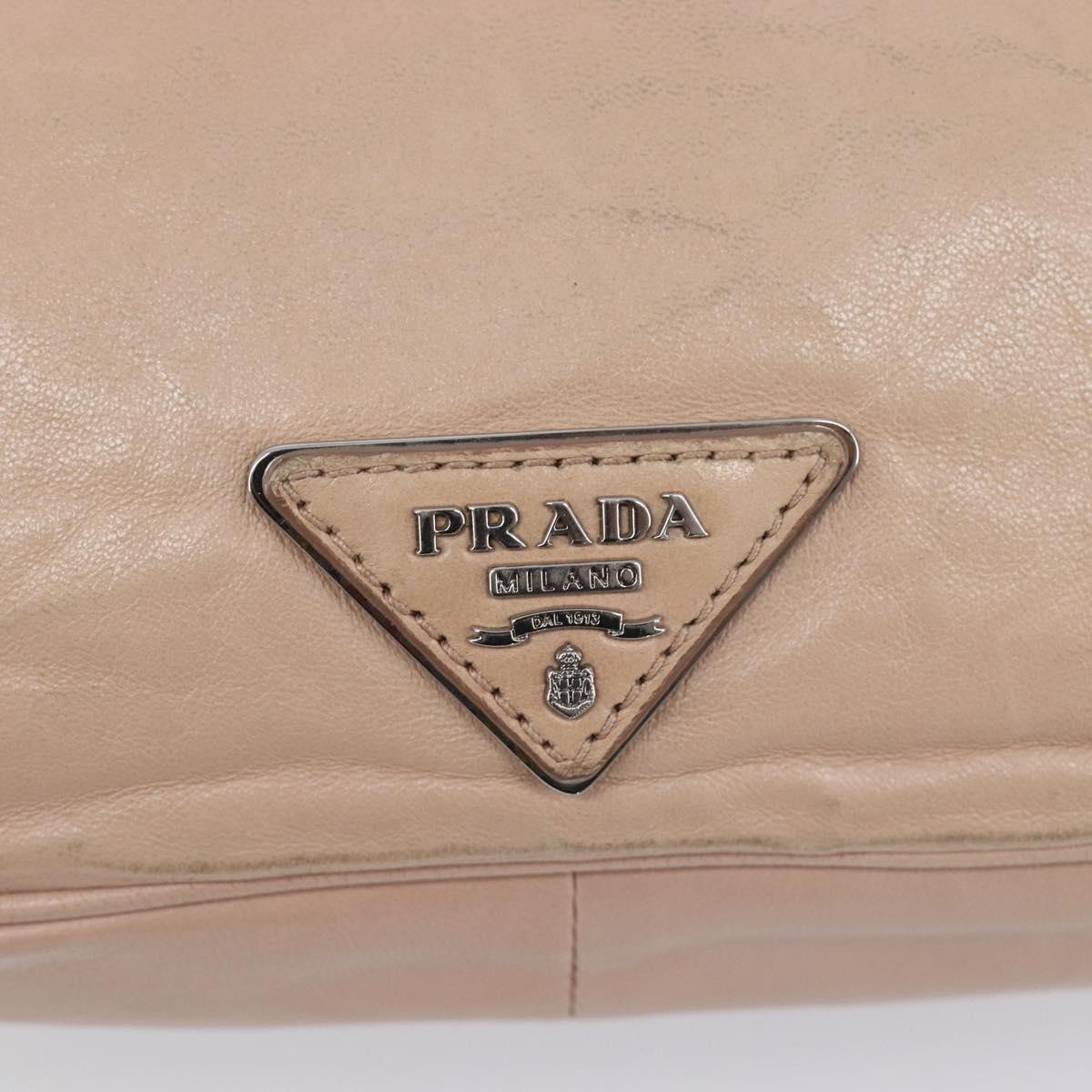 PRADA Shoulder Bag Leather Beige Silver Auth ep16017