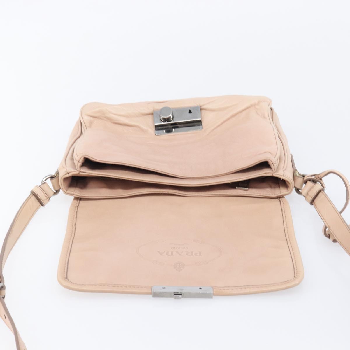 PRADA Shoulder Bag Leather Beige Silver Auth ep16017