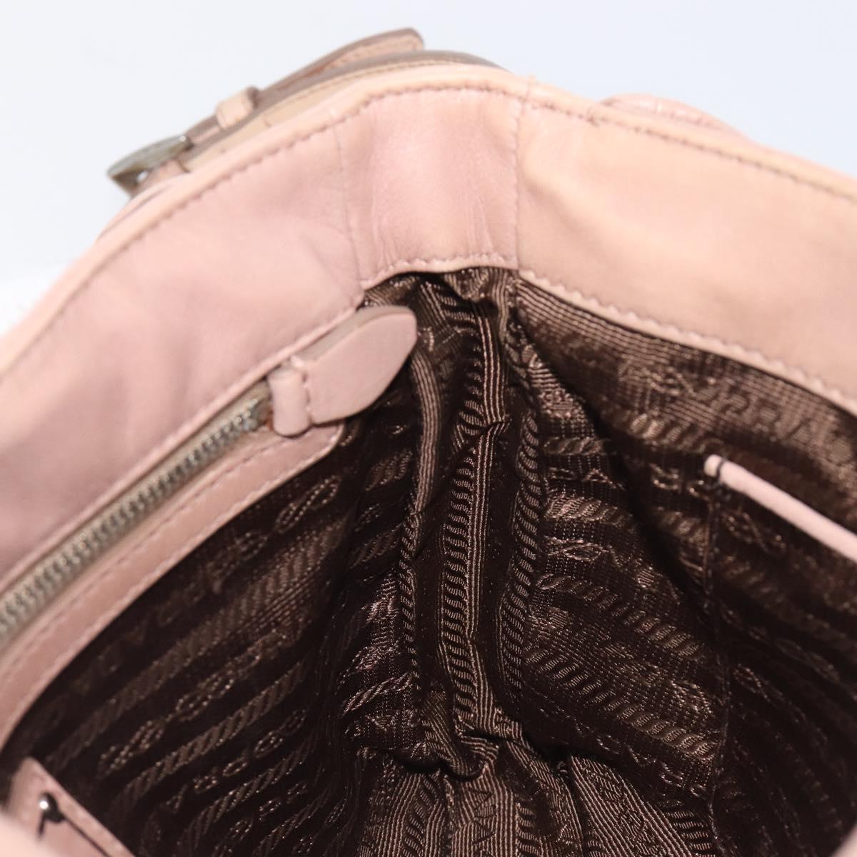 PRADA Shoulder Bag Leather Beige Silver Auth ep16017