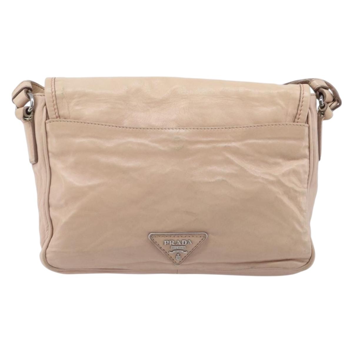 PRADA Shoulder Bag Leather Beige Silver Auth ep16017