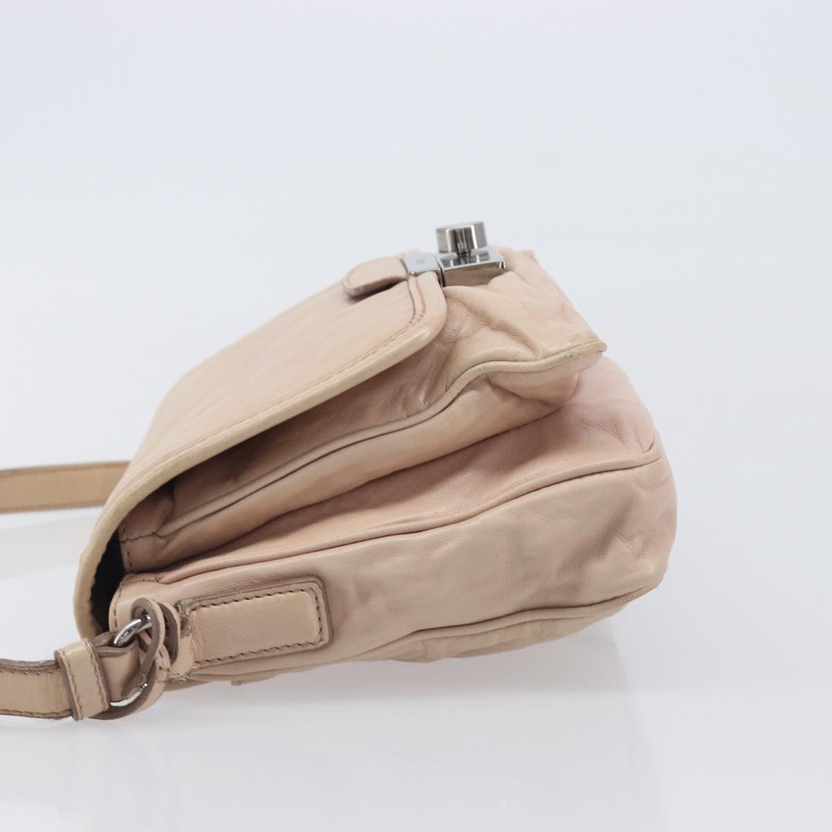 PRADA Shoulder Bag Leather Beige Silver Auth ep16017