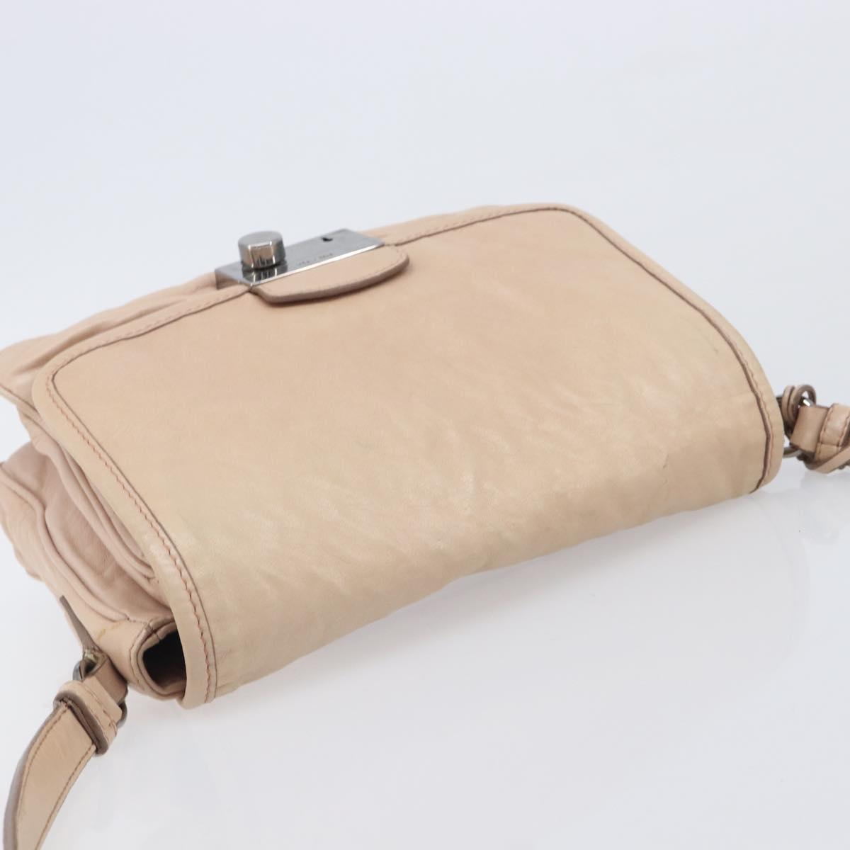 PRADA Shoulder Bag Leather Beige Silver Auth ep16017