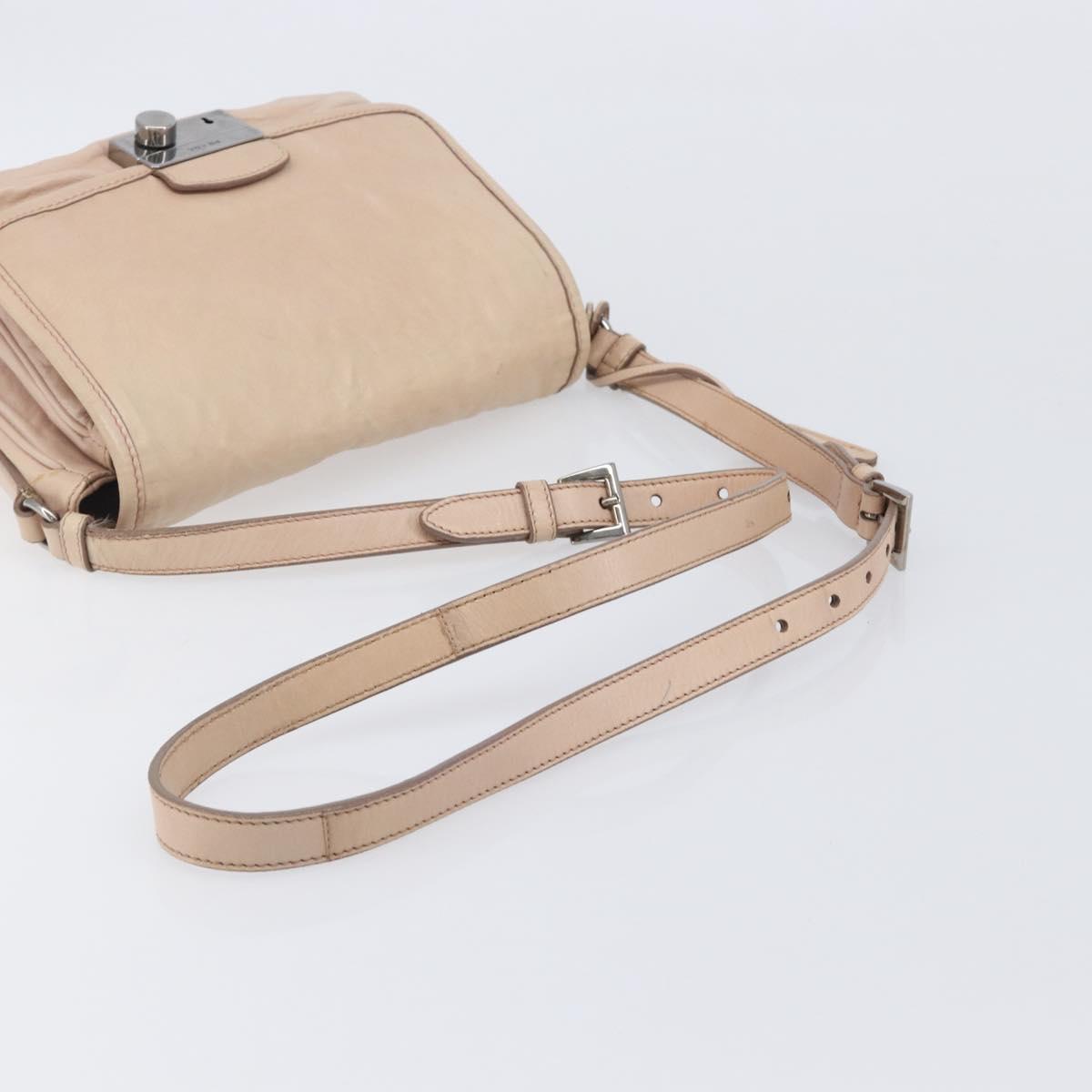 PRADA Shoulder Bag Leather Beige Silver Auth ep16017