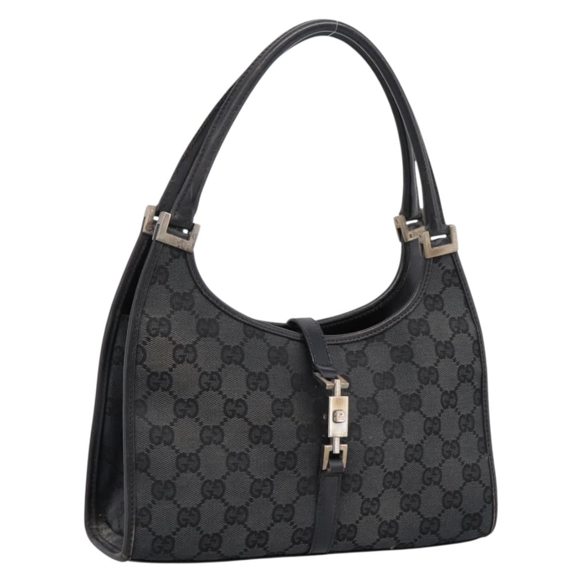 GUCCI GG Canvas Jackie Hand Bag Black Silver 002 1068 2404 Auth ep16019