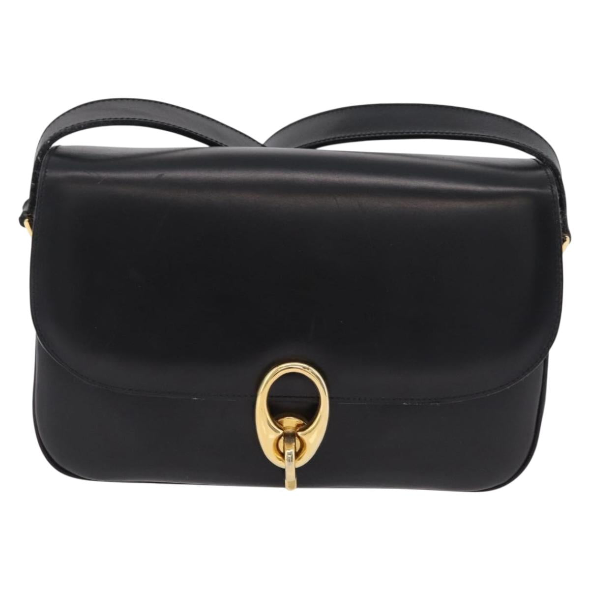 CELINE Shoulder Bag Leather Black Gold Auth ep16020A