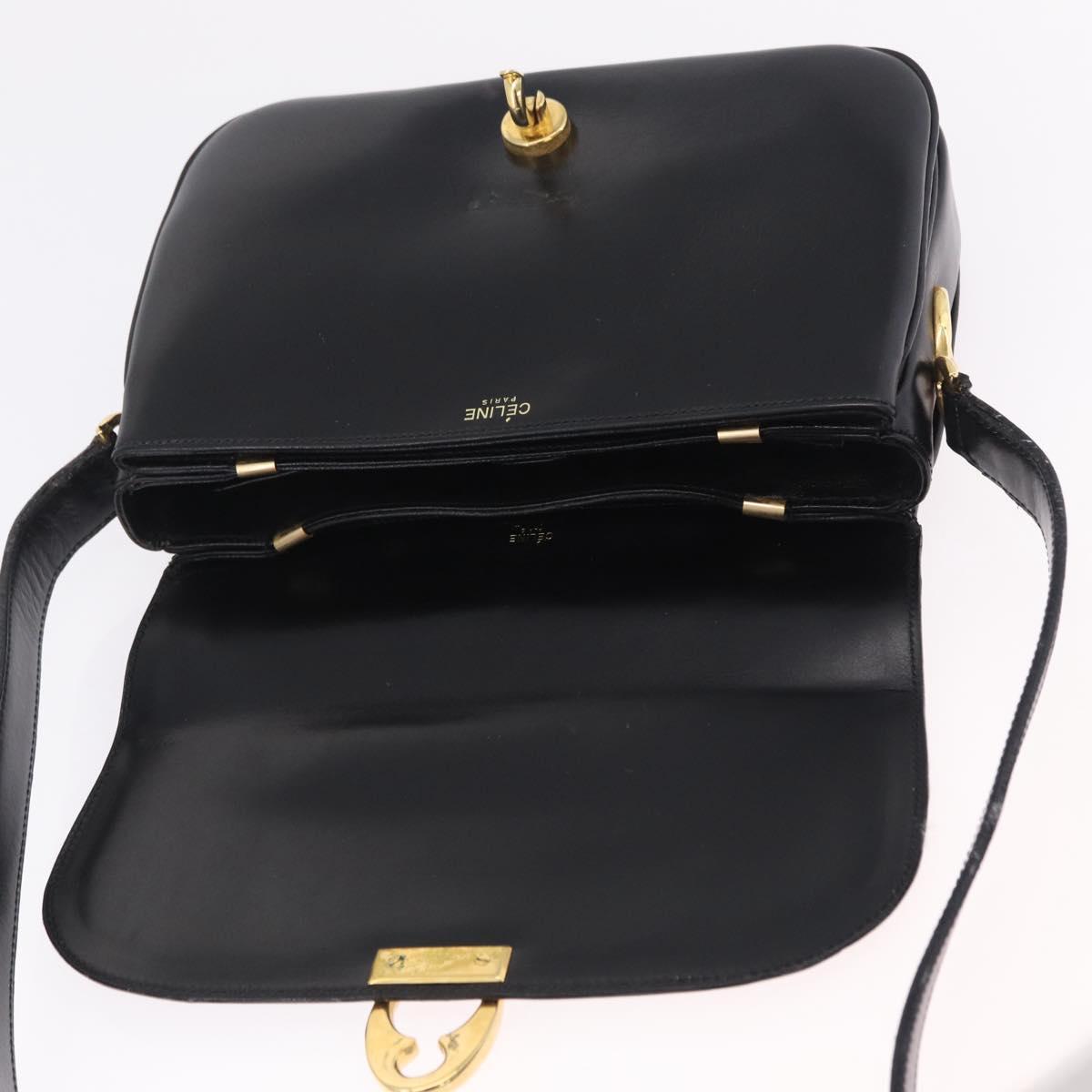 CELINE Shoulder Bag Leather Black Gold Auth ep16020A