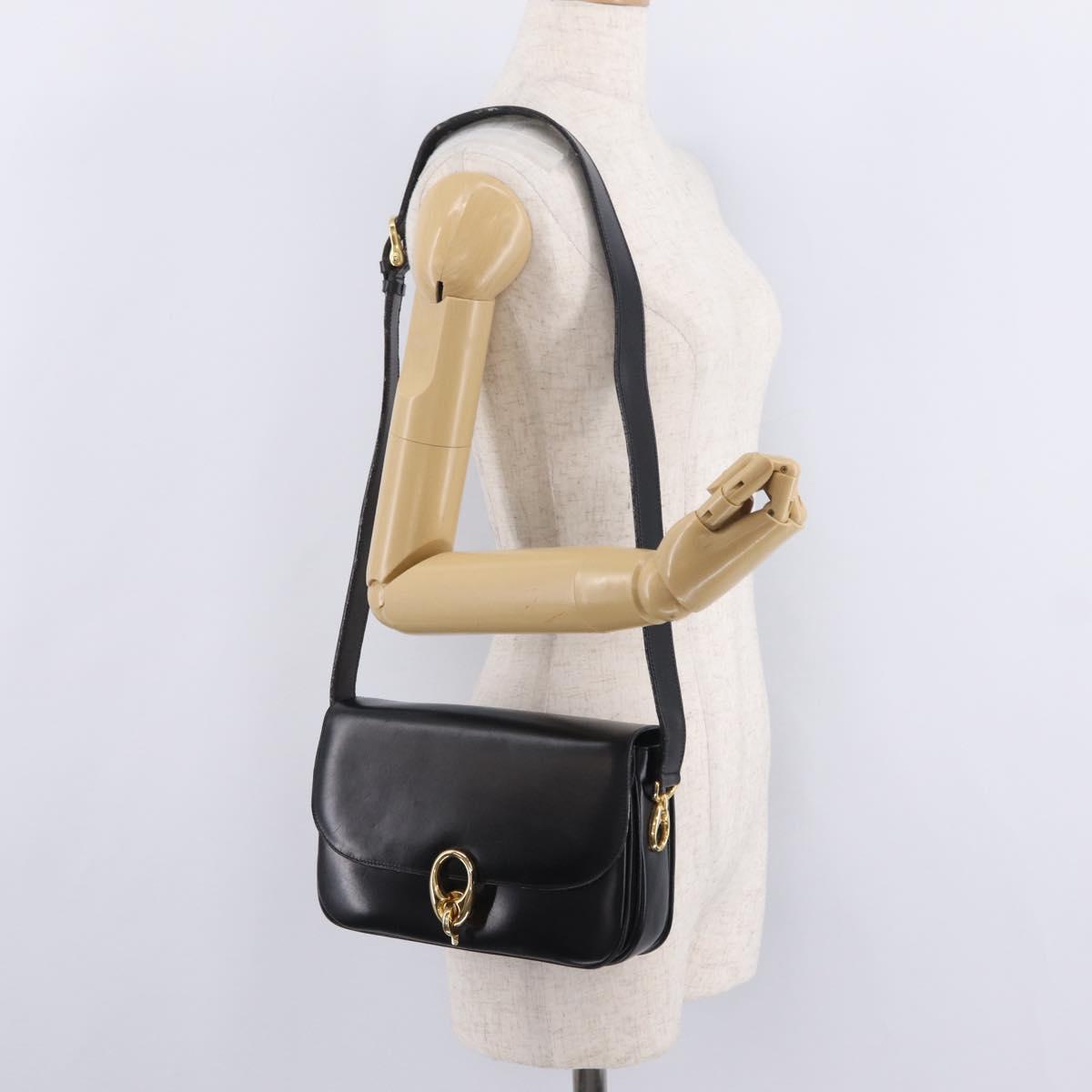 CELINE Shoulder Bag Leather Black Gold Auth ep16020A