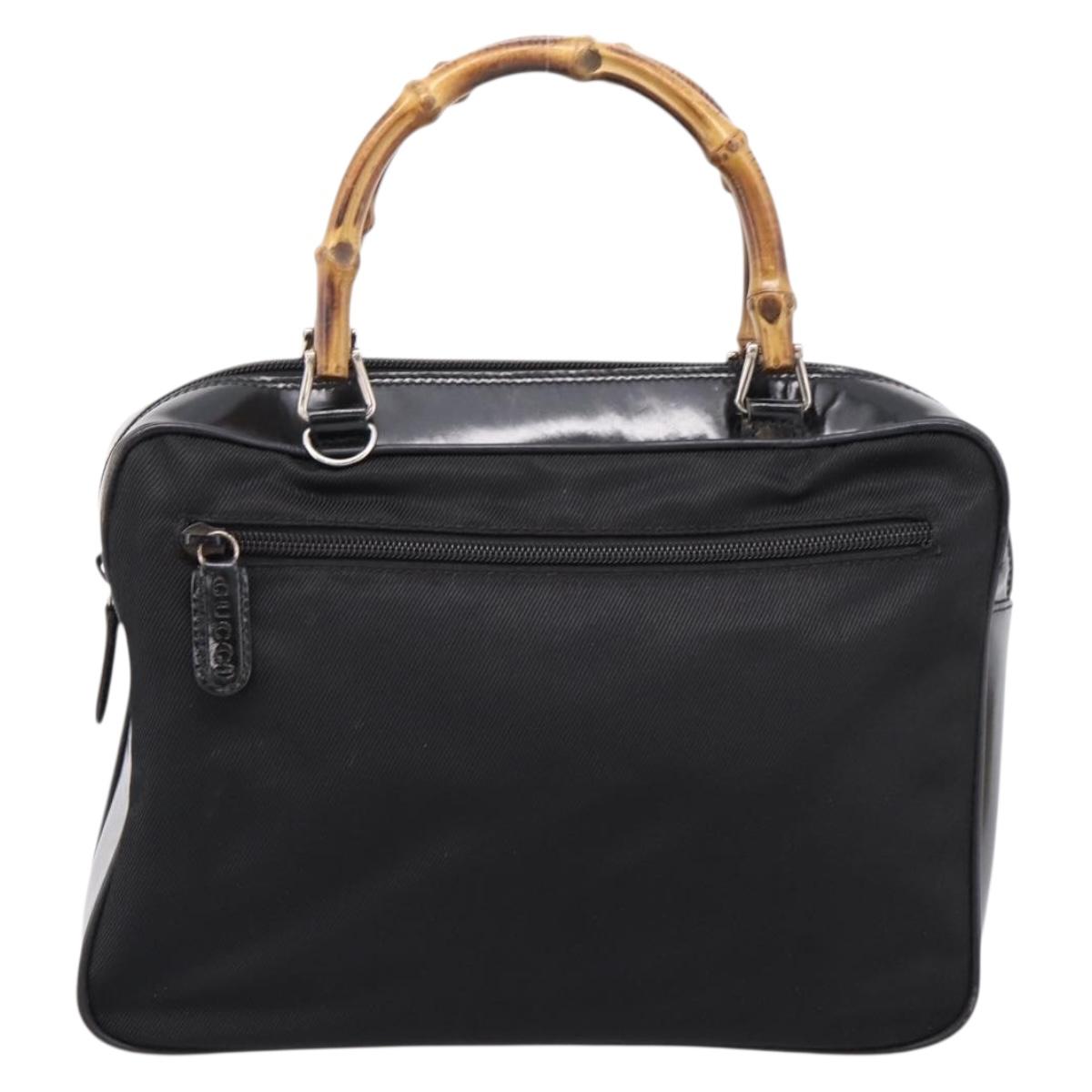 GUCCI Bamboo Hand Bag Nylon Black Silver 000 2040 0538 Auth ep16022