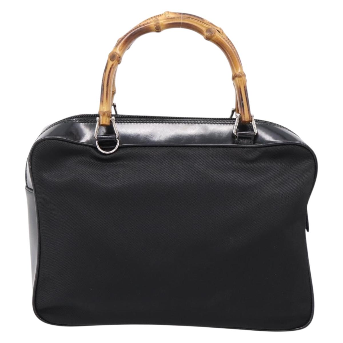 GUCCI Bamboo Hand Bag Nylon Black Silver 000 2040 0538 Auth ep16022