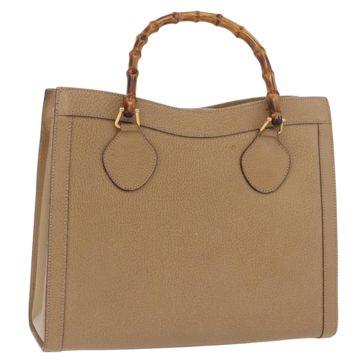 GUCCI Bamboo Hand Bag Leather Beige Gold 002 1186 0260 Auth ep16036
