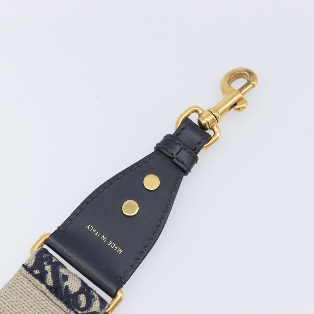Christian Dior Trotter Canvas Strap 36.6"" Navy Gold Silver Auth ep16047