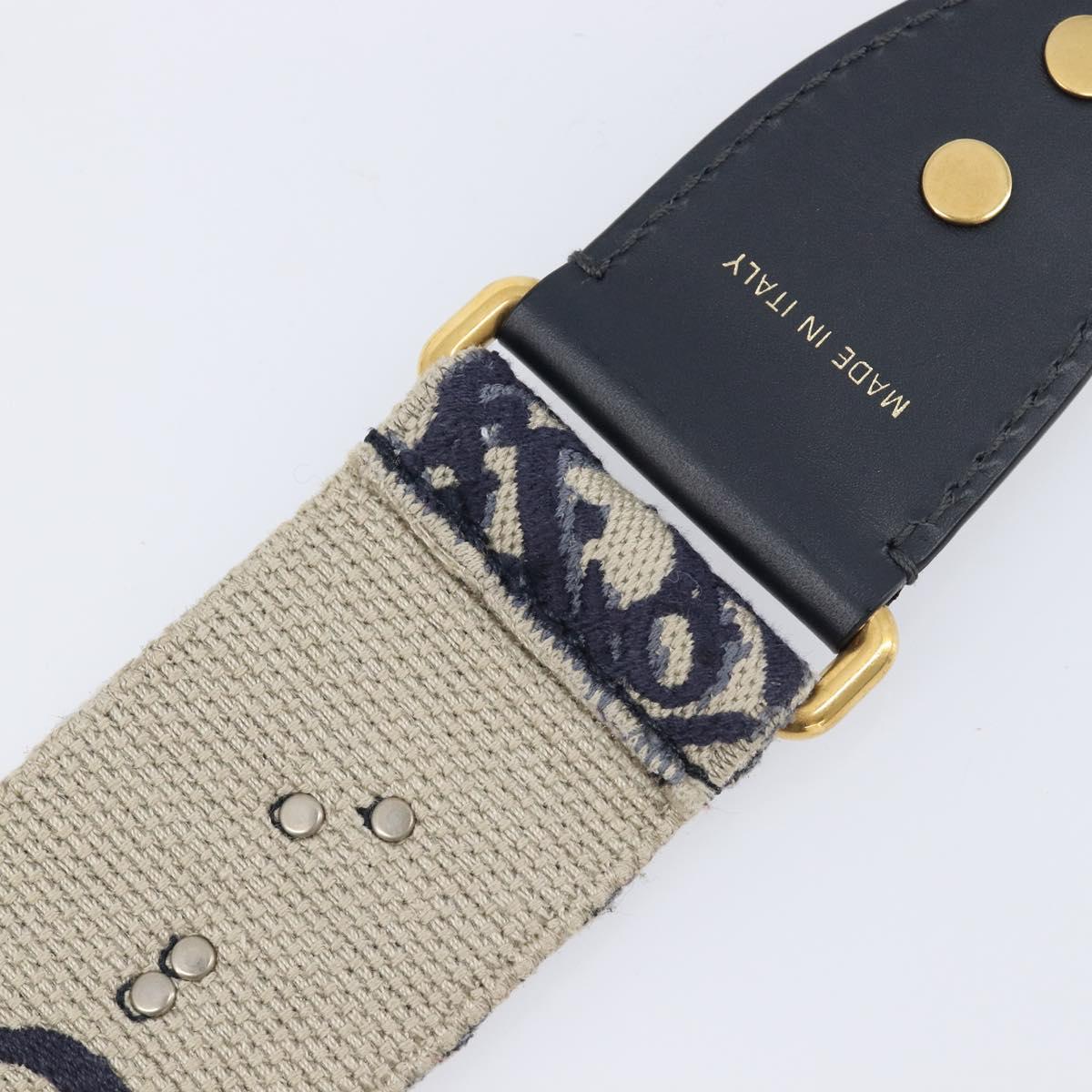 Christian Dior Trotter Canvas Strap 36.6"" Navy Gold Silver Auth ep16047