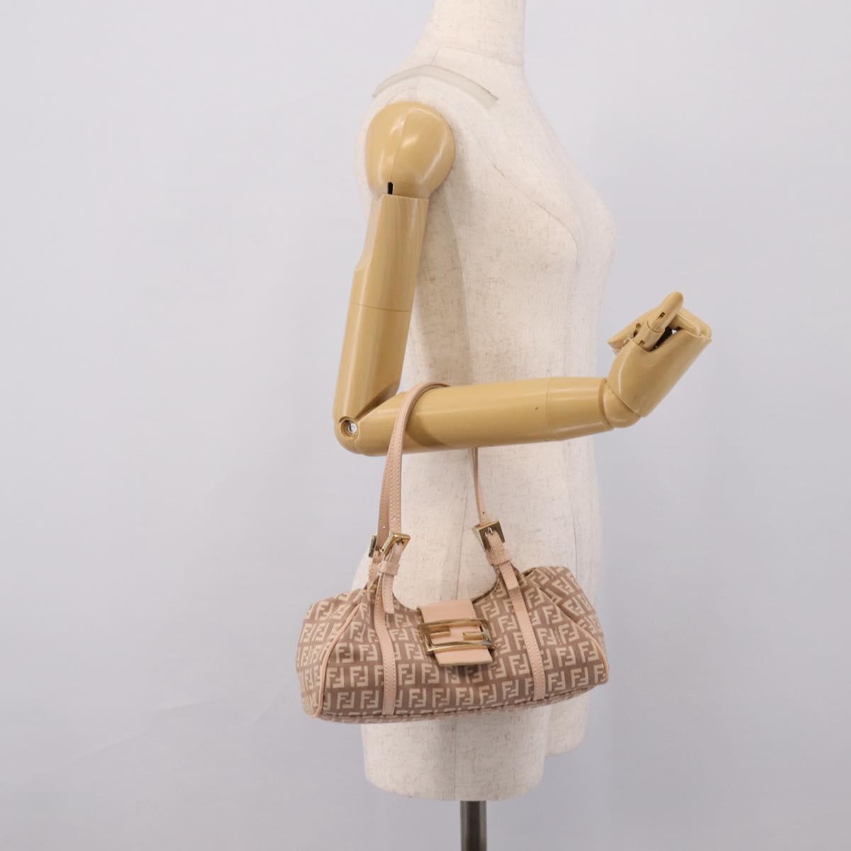 FENDI Zucchino Canvas Hand Bag Beige Gold 8BR437 Auth ep16060A