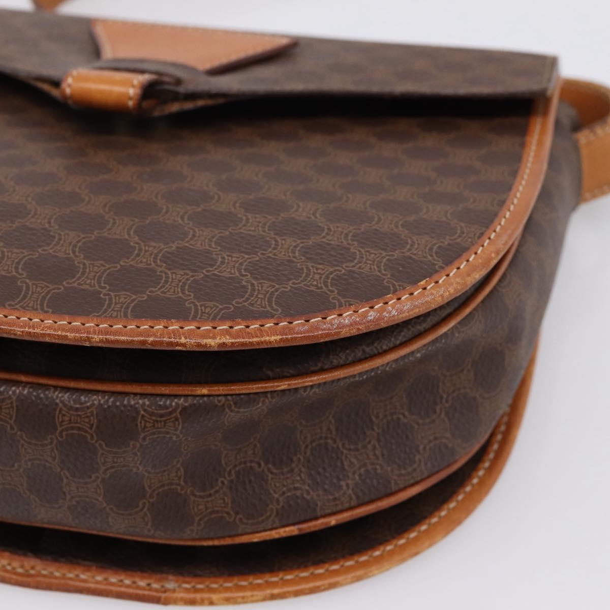 CELINE Macadam Canvas Shoulder Bag PVC Leather Brown Gold Auth ep16065