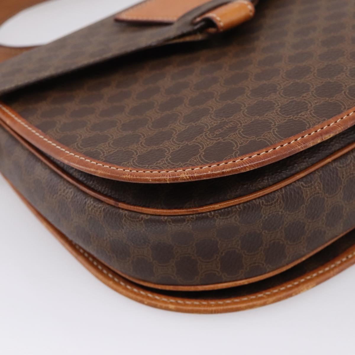 CELINE Macadam Canvas Shoulder Bag PVC Leather Brown Gold Auth ep16065