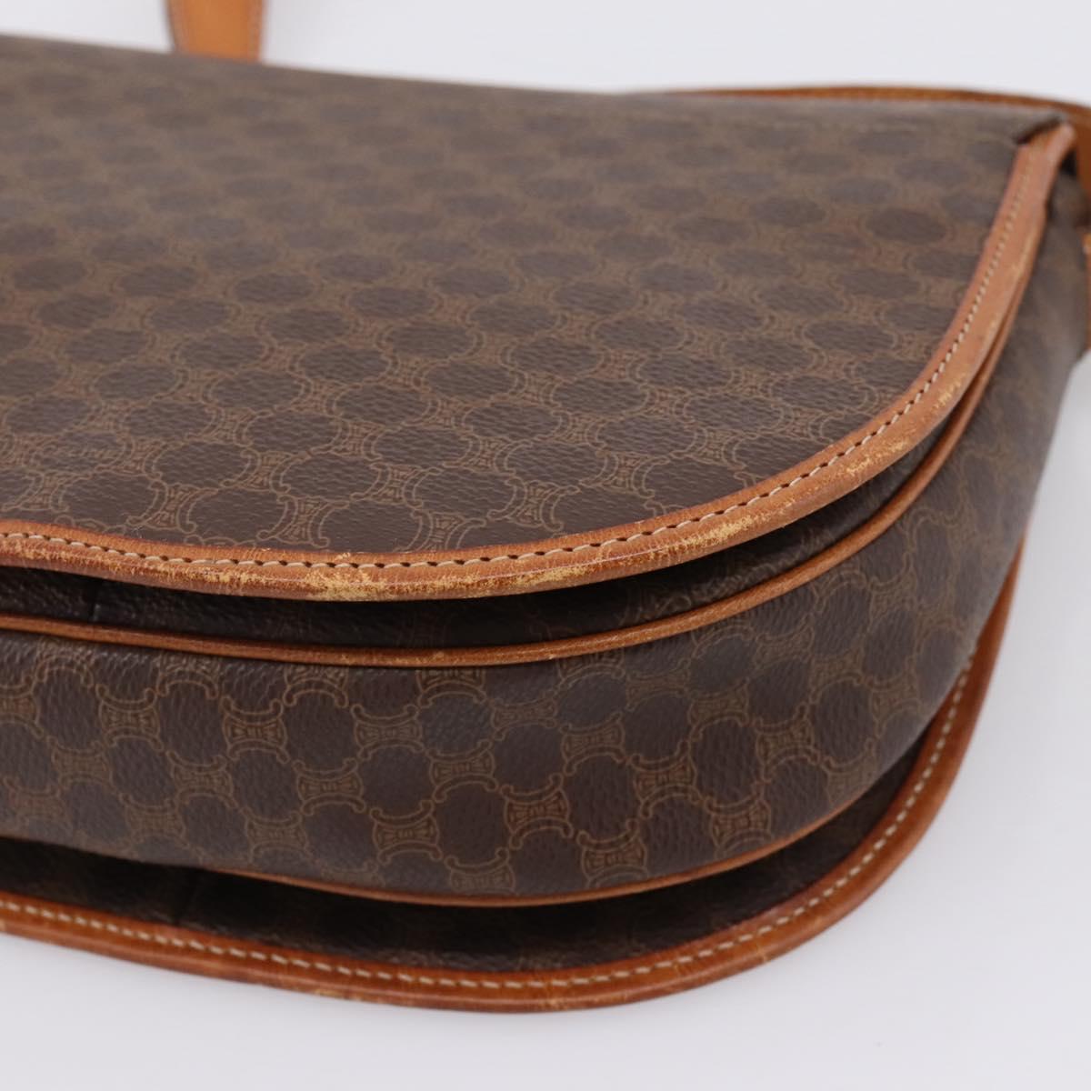 CELINE Macadam Canvas Shoulder Bag PVC Leather Brown Gold Auth ep16065