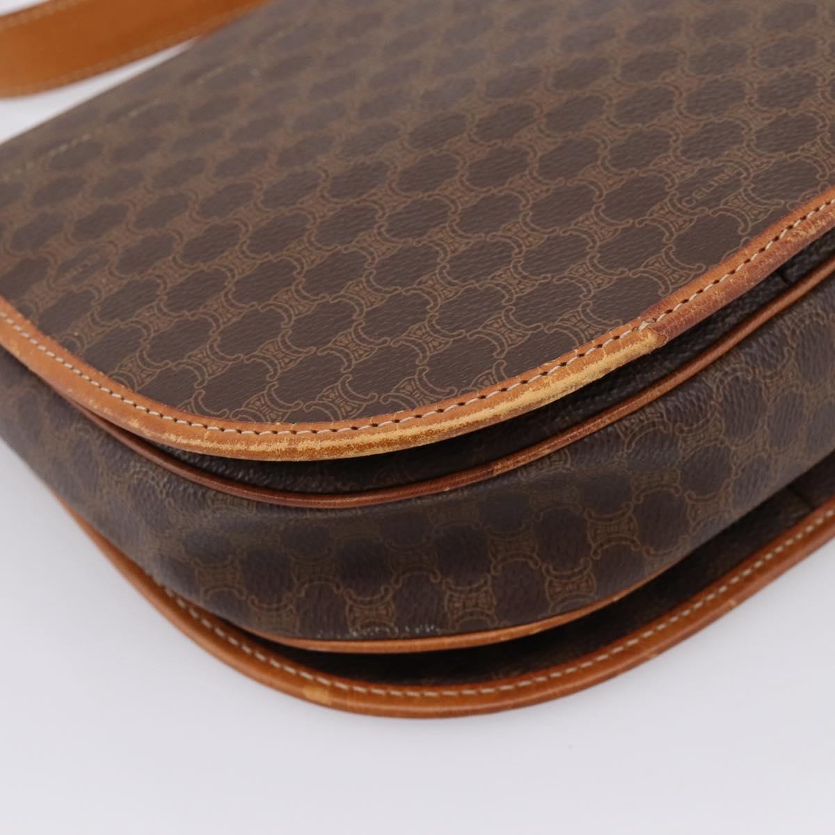 CELINE Macadam Canvas Shoulder Bag PVC Leather Brown Gold Auth ep16065