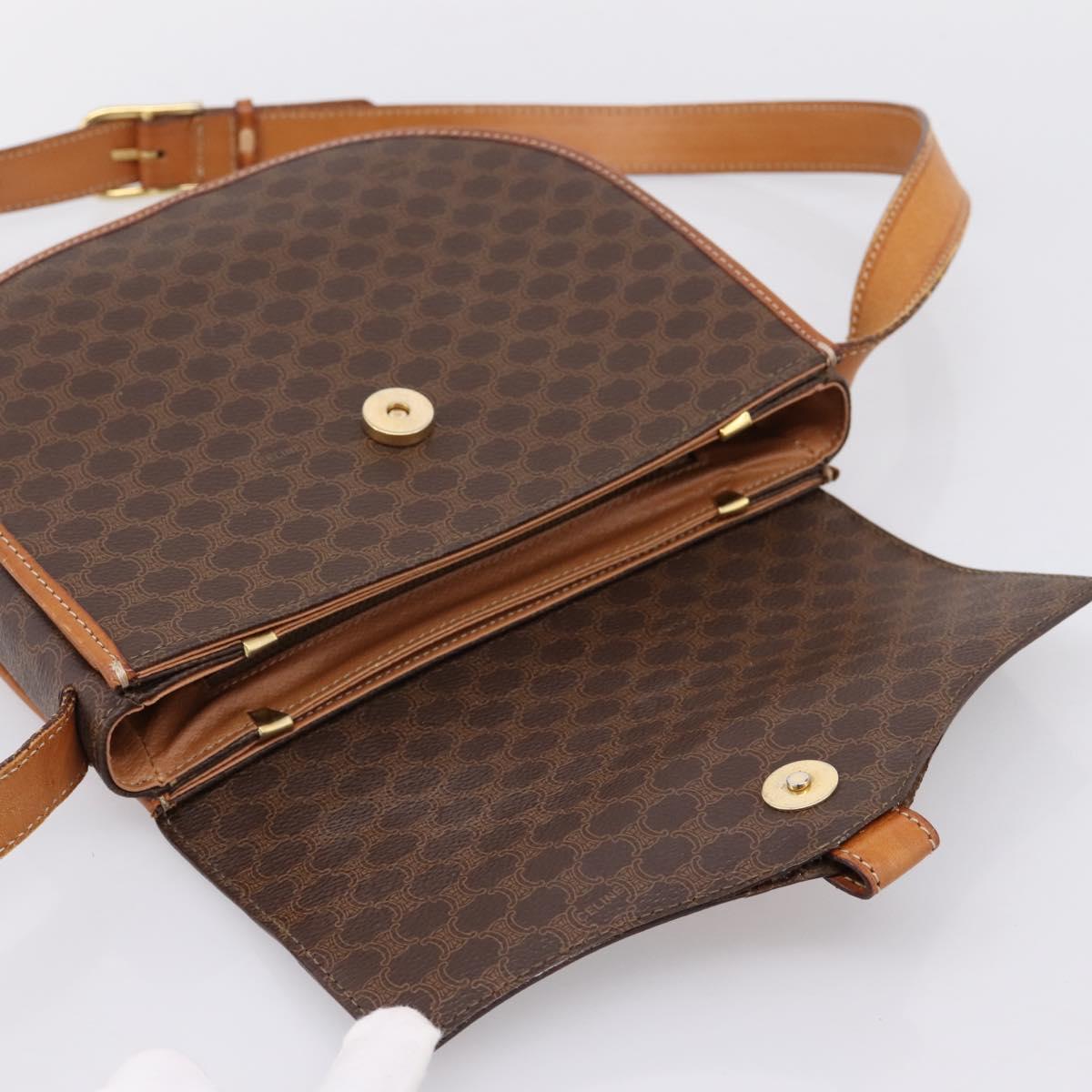 CELINE Macadam Canvas Shoulder Bag PVC Leather Brown Gold Auth ep16065