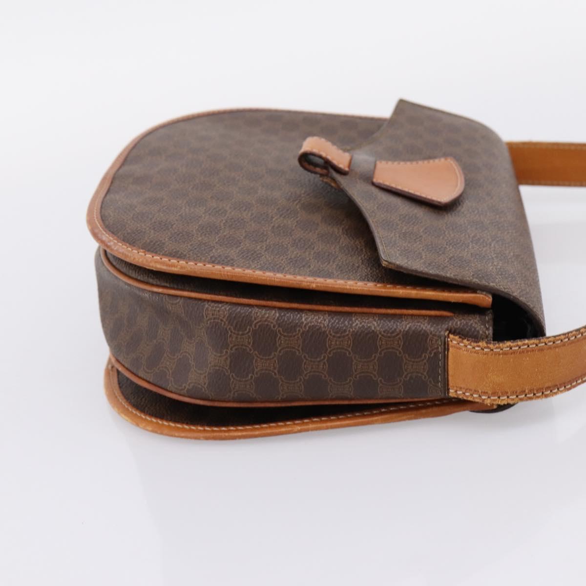 CELINE Macadam Canvas Shoulder Bag PVC Leather Brown Gold Auth ep16065