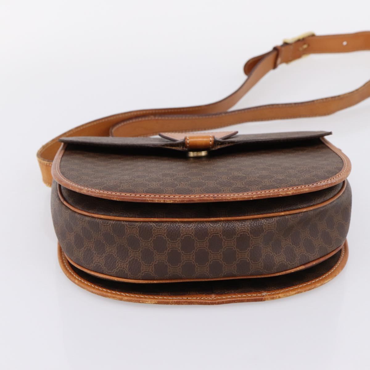 CELINE Macadam Canvas Shoulder Bag PVC Leather Brown Gold Auth ep16065