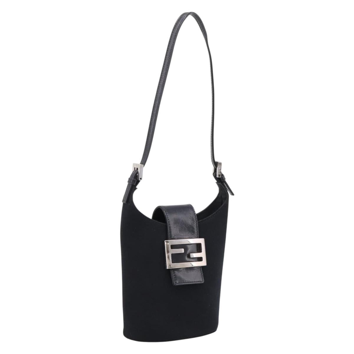 FENDI Mamma Baguette Shoulder Bag Cotton Jersey Black Silver Auth ep16070A