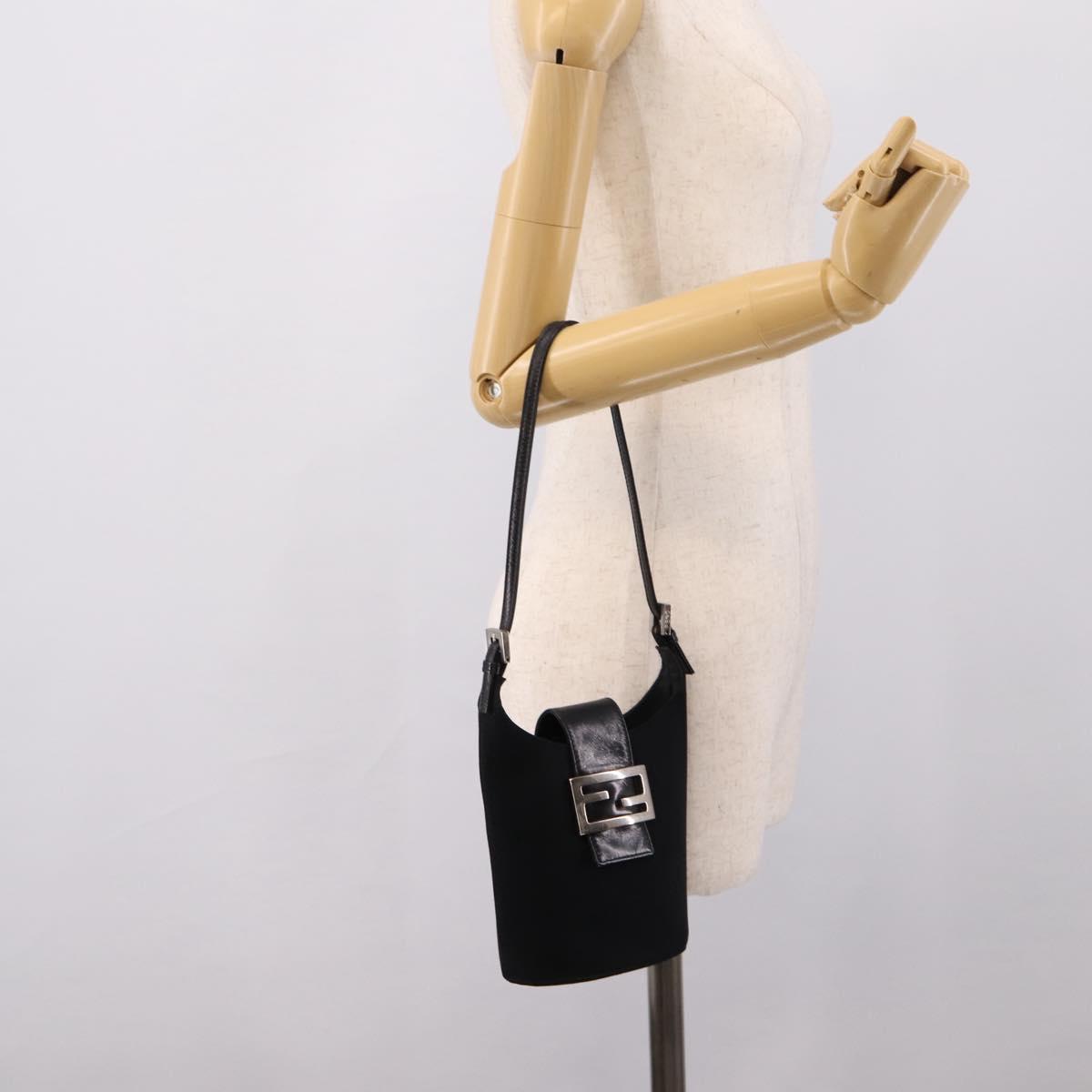 FENDI Mamma Baguette Shoulder Bag Cotton Jersey Black Silver Auth ep16070A